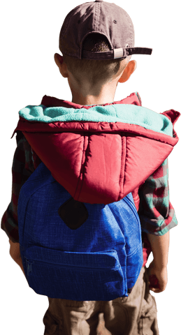 Transparent rear view of child with backpack