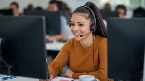 Customer Service Representative Assists Callers in Modern Call Center