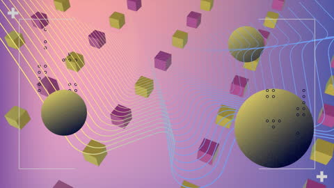 Dynamic Abstract Animation with Floating 3D Shapes and Waves