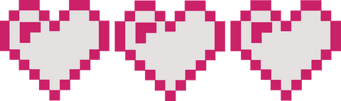 Three pixelated hearts retro gaming icons on transparent background