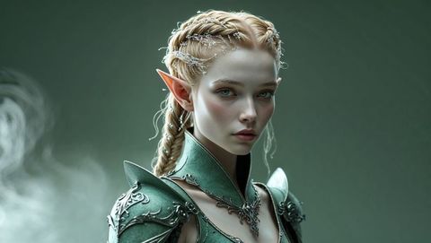 Majestic Elf Warrior in Detailed Green Armor Fantasy Portrait