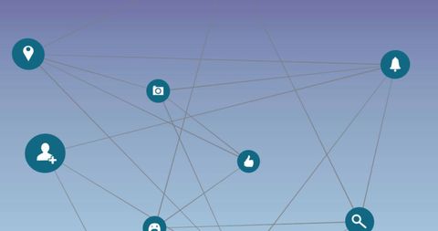 Network of Digital Connections with Media Icons on Gradient Background - Download Free Stock Images Pikwizard.com