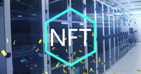 Futuristic Digital NFT Concept in Data Server Room Environment