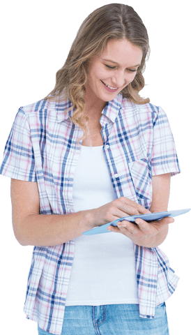 Smiling Caucasian Woman Using Digital Tablet Transparent Background - Download Free Stock Videos Pikwizard.com