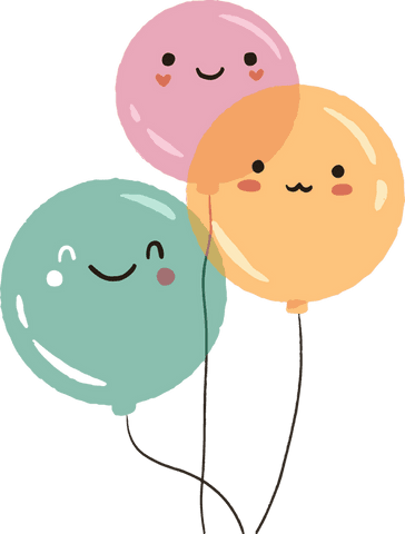 Whimsical Pastel Balloons with Kawaii Faces on Transparent Background