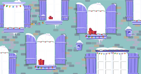 festive windows with christmas decorations in snowy winter setting - Download Free Stock Videos Pikwizard.com
