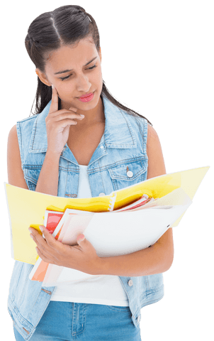 concentrated girl reviewing schoolwork on transparent background - Download Free Stock Videos Pikwizard.com
