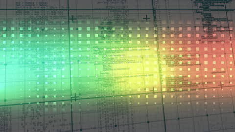 Abstract Digital Code Overlay on Colorful Gradient Background