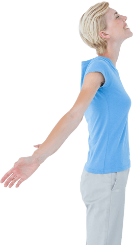 Joyful Blond Woman with Outstretched Arms on Transparent Background - Download Free Stock Videos Pikwizard.com