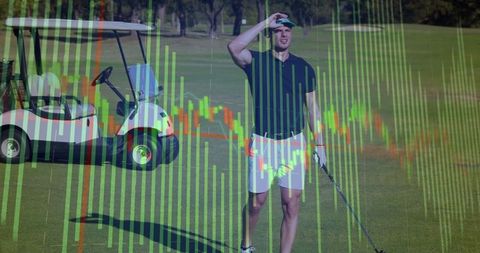 Golfer Standing on Fairway with Financial Chart Overlay