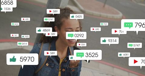 Connected Woman Smiling at Smartphone on Urban Street