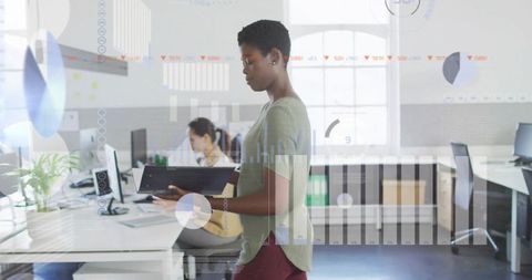 Confident Professional Engaging with Augmented Reality in Dynamic Office