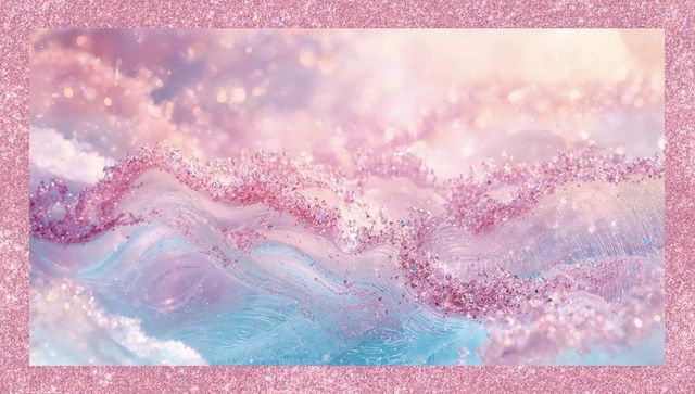 Flowing pink glitter waves with pastel iridescent bokeh and sparkling crystal texture