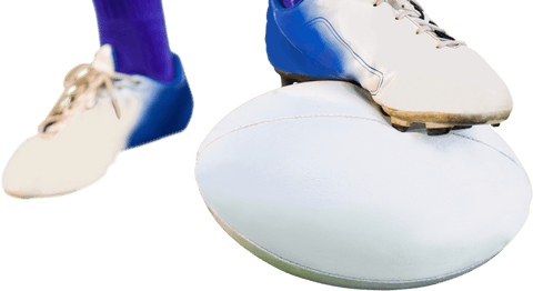 Transparent rugby player preparing drop kick action shoes ball