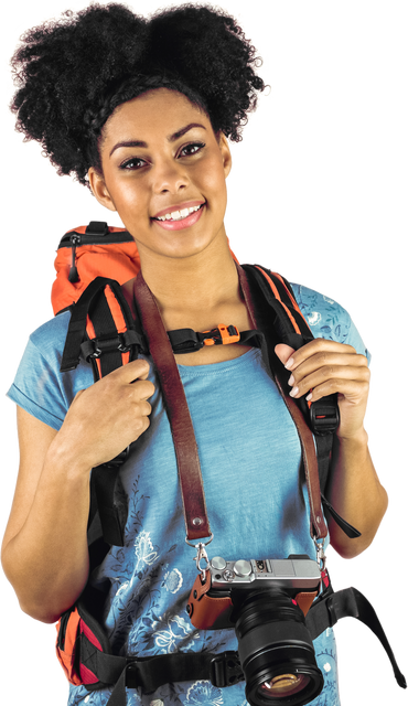 Smiling African American Female Hiker with Camera and Backpack - Download Free Stock Videos Pikwizard.com