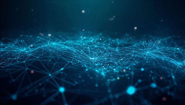 Futuristic network of glowing digital nodes and connections