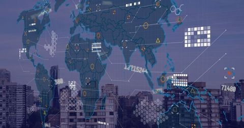 Global Technology Visualization Over Cityscape - Download Free Stock Images Pikwizard.com