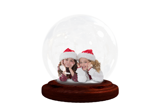 Transparent Christmas Snow Globe with Happy Girls Wearing Santa Hats - Download Free Stock Videos Pikwizard.com