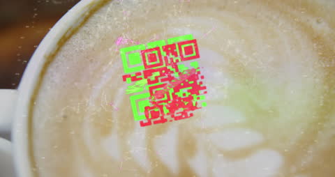 Innovative QR Code Embedded in Frothy Coffee Digital Concept
