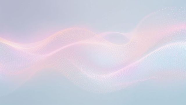 Pastel Digital Wave Mesh with Floating Particle Ribbons for Backgrounds and UI Design