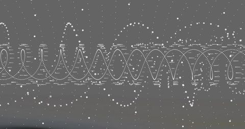 Dotted Sine Wave Oscillating Across Monochrome Particle Field with Geometric Rhythm