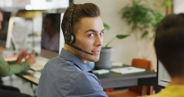 Customer Service Representative Wearing Headset in Modern Office - Download Free Stock Images Pikwizard.com