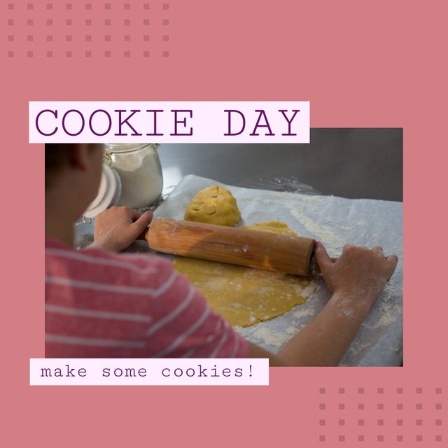 Young Boy Baking Holding Rolling Pin on Cookie Day Celebration - Download Free Stock Templates Pikwizard.com