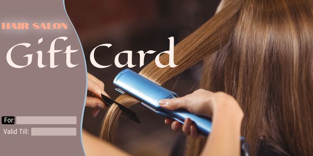 Hairdresser Straightening Hair on Hair Salon Gift Card Design - Download Free Stock Templates Pikwizard.com