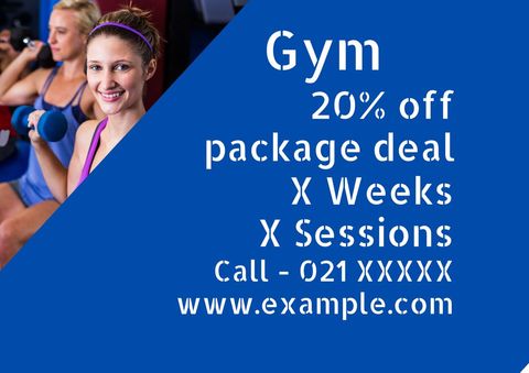 Gym promo with smiling women highlighting fitness offer