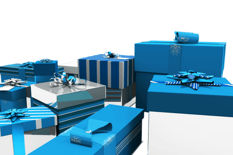 Pile of Transparent Blue and Silver Christmas Gifts with Ribbons - Download Free Stock Videos Pikwizard.com