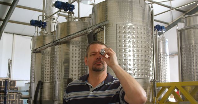 Quality Control in Brewery with Brewer Examining Sample - Download Free Stock Images Pikwizard.com