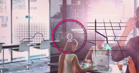 Futuristic Business Team Analyzing Data with Holographic Interface