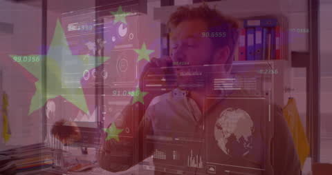 Data Technology Overlay on Business Professional with Headset