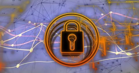Glowing padlock on digital network background for cybersecurity
