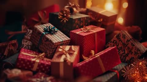 Luxurious Gift Boxes with Cheerful Decor on Warm Mantle Display