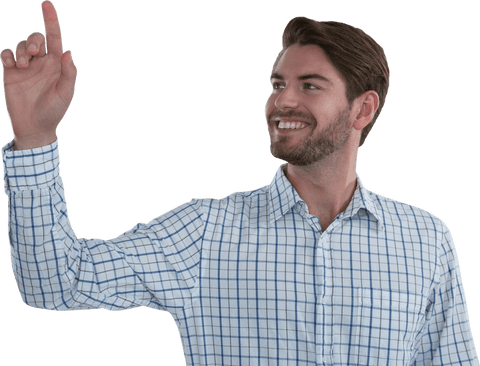 Smiling Man Mimicking Transparent Interface Interaction - Download Free Stock Videos Pikwizard.com