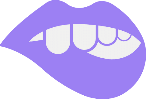 Minimalist purple lips biting lower lip on transparent background