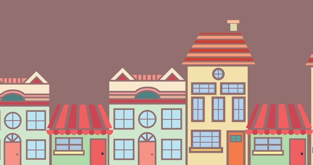 Colorful Row of Houses with Red Roofs in Cartoon Style - Download Free Stock Photos Pikwizard.com