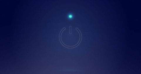 Glowing Power Icon Hovering on Deep Blue Gradient with Cyan Orb and Minimal Halo