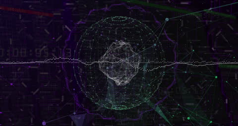 Animated concept showing global data networks with complex web of connections overlayed on a globe. Useful for illustrating topics related to digital data processing, cloud computing techniques, global connectivity, and information technology advancements. Suitable for educational content, technology presentations, and web graphics.