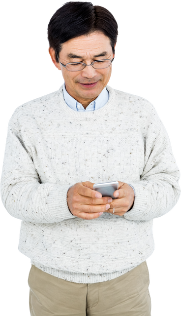 Smiling Elderly Man Using Smartphone in Transparent Background - Download Free Stock Videos Pikwizard.com