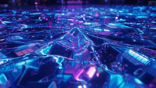 Futuristic Crystalline Surface Reflecting Neon Lights