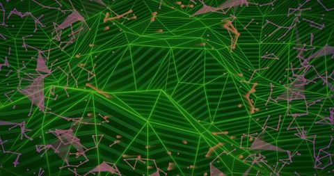Abstract Futuristic Network with Green Wireframe and Nodes