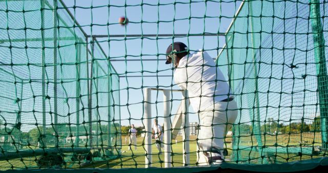 Batsman Practicing Cricket in Nets under Clear Sky - Download Free Stock Images Pikwizard.com