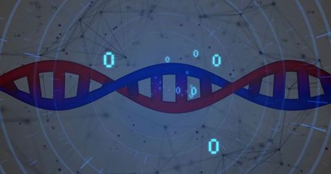 Futuristic DNA Helix with Digital Binary Elements in Sci-Fi Style