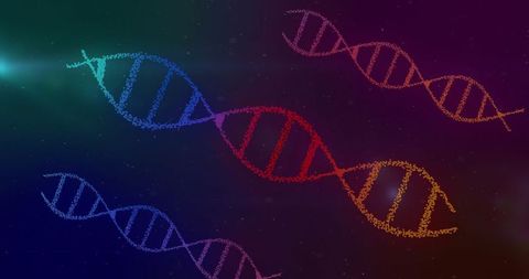 Colorful DNA Strands on Dark Abstract Background