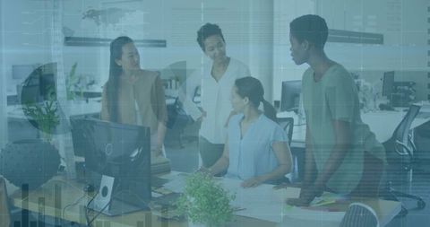 Diverse Team of Women Collaborating in Modern Office