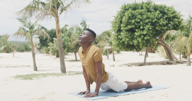 Man Practicing Yoga Outdoors on Tropical Beach - Download Free Stock Images Pikwizard.com