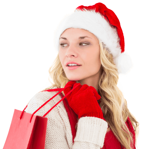 woman in santa hat holding red gift bag transparent background - Download Free Stock Videos Pikwizard.com
