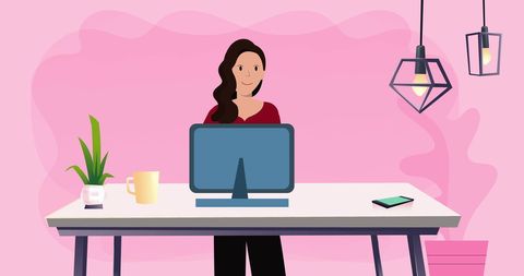 Woman Working from Home on Computer with Modern Workspace - Download Free Stock Images Pikwizard.com